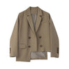 Brown Blazer Women's Autumn 2023 Notched Loose Double Breasted Hem Irregular Long Sleeve Suit Jacket