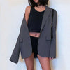 Buttons Loose Grey Blazer for Women Chic Long Sleeve Pockets Women Suit Jackets 2023 Autumn Winter Outwear Girls Blazer