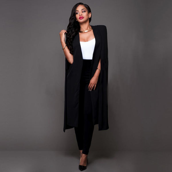 Fashion Cape Blazers Coats Solid Cloak  Blazer Jackets Black White Long Jacket Blazers Personality Woman Suit Jacket Cardigan
