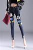 Fashion Cartoon Woman Skinny Mid Waist Jeans Female hot sell Denim Pencil Pant Elastic Ripped Girl jeans Trousers A295