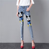 Fashion Cartoon Woman Skinny Mid Waist Jeans Female hot sell Denim Pencil Pant Elastic Ripped Girl jeans Trousers A295