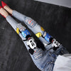 Fashion Cartoon Woman Skinny Mid Waist Jeans Female hot sell Denim Pencil Pant Elastic Ripped Girl jeans Trousers A295