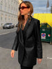Casual Blazer Streetwear Women 2023 Fall Winter PU Leather Double Breasted Coats Suits Office Lady Loose Blazers Jacket