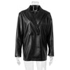 Casual Blazer Streetwear Women 2023 Fall Winter PU Leather Double Breasted Coats Suits Office Lady Loose Blazers Jacket