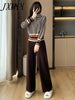 Casual Color Plaid Color Matching Stand Collar Zipper Coat Women's Autumn And Winter Loose Slimming Long Sleeve Cardigan