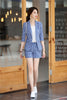 Casual Ladies Blue Plaid Blazer Women Business Suits Work Wear Shorts and Jacket Sets Office Uniform Styles