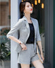 Casual Ladies Blue Plaid Blazer Women Business Suits Work Wear Shorts and Jacket Sets Office Uniform Styles