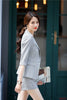 Casual Ladies Blue Plaid Blazer Women Business Suits Work Wear Shorts and Jacket Sets Office Uniform Styles