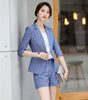 Casual Ladies Blue Plaid Blazer Women Business Suits Work Wear Shorts and Jacket Sets Office Uniform Styles