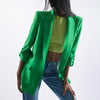 Casual Loose Notched Blazers Women Elegant Green Rollable Sleeve Jackets Women Spring Pockets Straight Suits Ladies