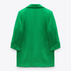 Casual Loose Notched Blazers Women Elegant Green Rollable Sleeve Jackets Women Spring Pockets Straight Suits Ladies