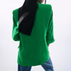 Casual Loose Notched Blazers Women Elegant Green Rollable Sleeve Jackets Women Spring Pockets Straight Suits Ladies