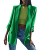 Casual Loose Notched Blazers Women Elegant Green Rollable Sleeve Jackets Women Spring Pockets Straight Suits Ladies