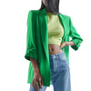 Casual Loose Notched Blazers Women Elegant Green Rollable Sleeve Jackets Women Spring Pockets Straight Suits Ladies