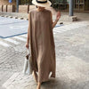 Casual Temperament Summer Women's Dress 2022 Loose Simple Thin Split Fork Oversize Solid Color Round Neck Vest Dress