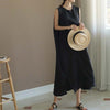 Casual Temperament Summer Women's Dress 2022 Loose Simple Thin Split Fork Oversize Solid Color Round Neck Vest Dress