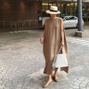 Casual Temperament Summer Women's Dress 2022 Loose Simple Thin Split Fork Oversize Solid Color Round Neck Vest Dress