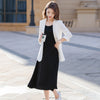 Casual Women Girl Skirt Suit Solid Three Quarter Sleeve Blazer Jacket With Knee Length Skirt Yellow White Two Piece Set