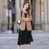 Casual Women Girl Skirt Suit Solid Three Quarter Sleeve Blazer Jacket With Knee Length Skirt Yellow White Two Piece Set