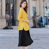 Casual Women Girl Skirt Suit Solid Three Quarter Sleeve Blazer Jacket With Knee Length Skirt Yellow White Two Piece Set