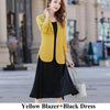 Casual Women Girl Skirt Suit Solid Three Quarter Sleeve Blazer Jacket With Knee Length Skirt Yellow White Two Piece Set