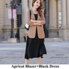 Casual Women Girl Skirt Suit Solid Three Quarter Sleeve Blazer Jacket With Knee Length Skirt Yellow White Two Piece Set