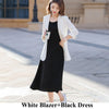 Casual Women Girl Skirt Suit Solid Three Quarter Sleeve Blazer Jacket With Knee Length Skirt Yellow White Two Piece Set