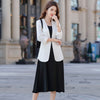 Casual Women Girl Skirt Suit Solid Three Quarter Sleeve Blazer Jacket With Knee Length Skirt Yellow White Two Piece Set