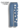 Chic Woman jeans high waisted 2022 Straight cute female denim long pants trousers vintage daisies printed women jeans