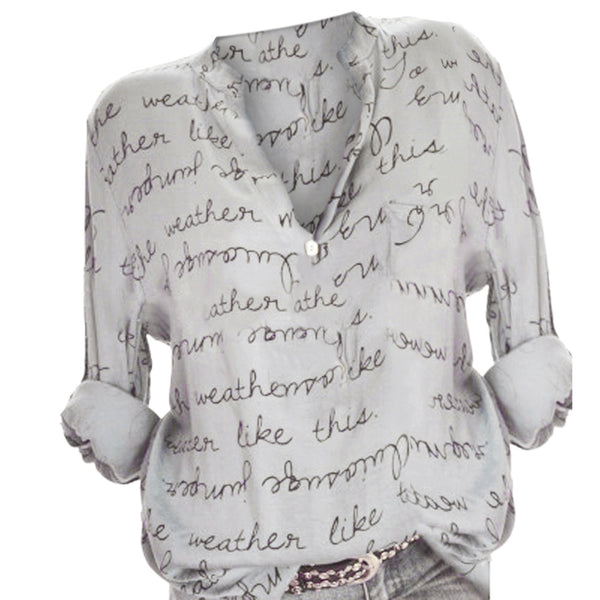 Fashion Chiffon Tops Women Plus Size 5XL V-Neck Button Long Sleeve Letter Blouse Pullover Tops Shirt Vintage Hot shirts 2022