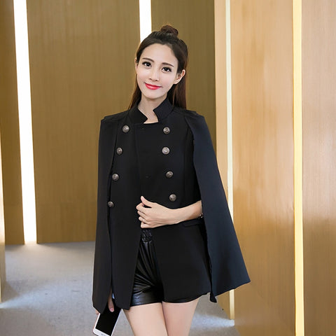 Fashion Cloak Cape Blazer Women Black Khaki Lapel Split Long Sleeve Jacket Coat Female Casual  Suit Jacket Work Wear Blazers