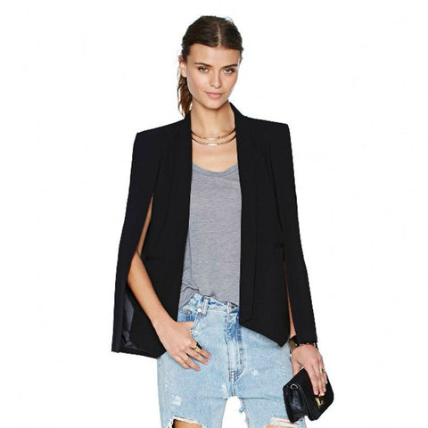 Fashion Cloak Cape Blazer Women Coat Black Lapel Split Long Sleeve Outerwear Casual White Blazer Suit Jacket Office Work Zevrez