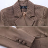 Coffee Blue Plaid Skirt Suits Women Girl Two Piece Set with Sash Casual Female Ladies Double Breasted Blazer Clothes