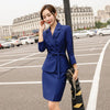 Coffee Blue Plaid Skirt Suits Women Girl Two Piece Set with Sash Casual Female Ladies Double Breasted Blazer Clothes