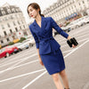 Coffee Blue Plaid Skirt Suits Women Girl Two Piece Set with Sash Casual Female Ladies Double Breasted Blazer Clothes