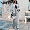 College Style Four-Bar Color Matching Cardigan Suit Casual Loose Thin Section Comfortable Knitted Sweater Foot Pants