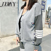 College Style Four-Bar Color Matching Cardigan Suit Casual Loose Thin Section Comfortable Knitted Sweater Foot Pants
