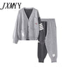 College Style Four-Bar Color Matching Cardigan Suit Casual Loose Thin Section Comfortable Knitted Sweater Foot Pants