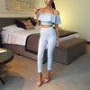 Fashion Crop Top Jumpsuit Pullover Women Pullover Oculos Tracksuit Slash Neck Rompers Sexy Stretch Strapless Bodysuit Flounced