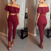 Fashion Crop Top Jumpsuit Pullover Women Pullover Oculos Tracksuit Slash Neck Rompers Sexy Stretch Strapless Bodysuit Flounced