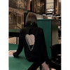 Design Diamond Backless Pierced Black Suit Jacket Women 2023 Spring Heart Shape Rhinestone All-Matching Loose Blazer