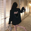 Design Diamond Backless Pierced Black Suit Jacket Women 2023 Spring Heart Shape Rhinestone All-Matching Loose Blazer