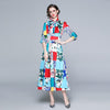Design Spring Women Long Sleeve Print A-line Long Dresses Retro Polka dot Print Plaid Patchwork Big Swing Holiday Dress