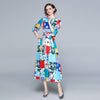 Design Spring Women Long Sleeve Print A-line Long Dresses Retro Polka dot Print Plaid Patchwork Big Swing Holiday Dress