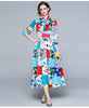 Design Spring Women Long Sleeve Print A-line Long Dresses Retro Polka dot Print Plaid Patchwork Big Swing Holiday Dress