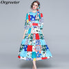 Design Spring Women Long Sleeve Print A-line Long Dresses Retro Polka dot Print Plaid Patchwork Big Swing Holiday Dress