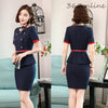 Elegant Navy Blue Formal Women Business Suits with Skirt and Jackets Professional OL Styles Blazers With Scarf and Belt