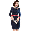 Elegant Navy Blue Formal Women Business Suits with Skirt and Jackets Professional OL Styles Blazers With Scarf and Belt