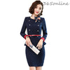 Elegant Navy Blue Formal Women Business Suits with Skirt and Jackets Professional OL Styles Blazers With Scarf and Belt