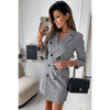 Elegant Office Lady Long Sleeve Casual Blazer Dress Double Breasted V-neck Plaid Slim Suit Women Dress Female Formal